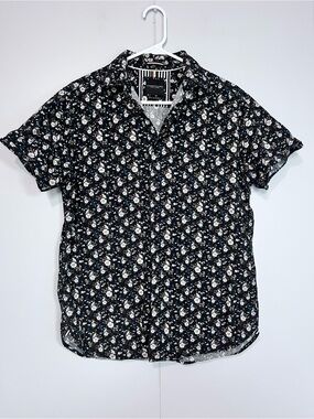 Denim & Flower Ricky Singh Black Floral Short Sleeve Button Up Shirt Medium